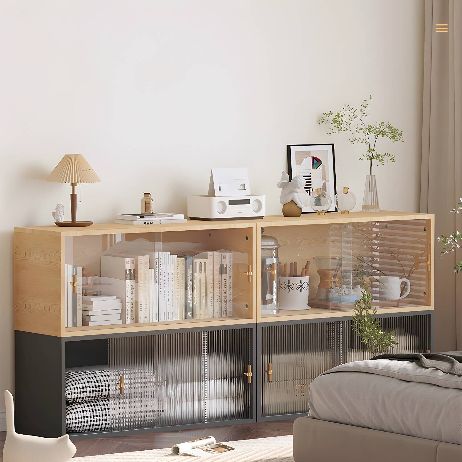 Contemporary Faux Wood Display Storage Cabinet for Living Room