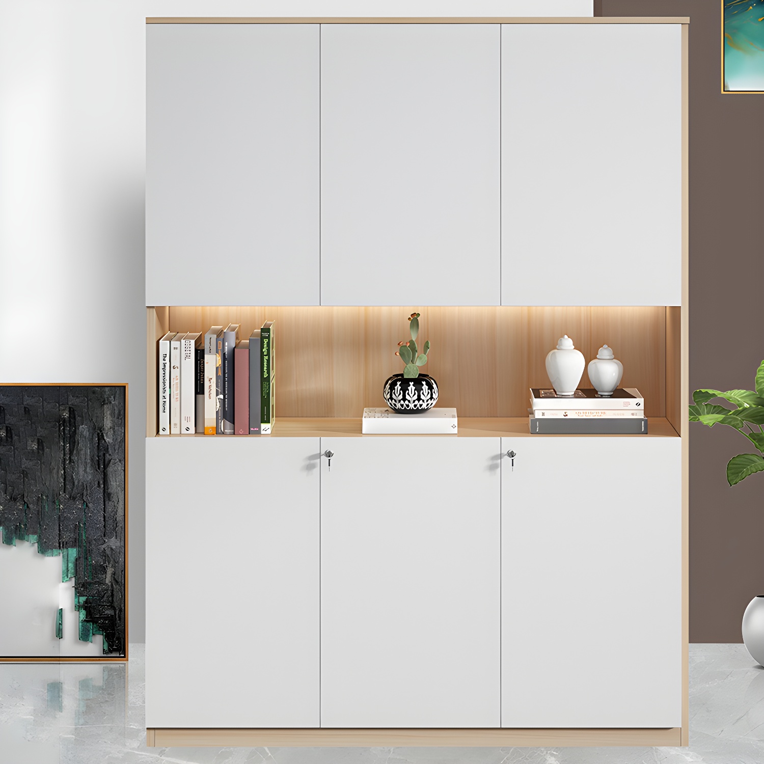 Contemporary Wooden File Cabinets with Hinges and Shelf for Office