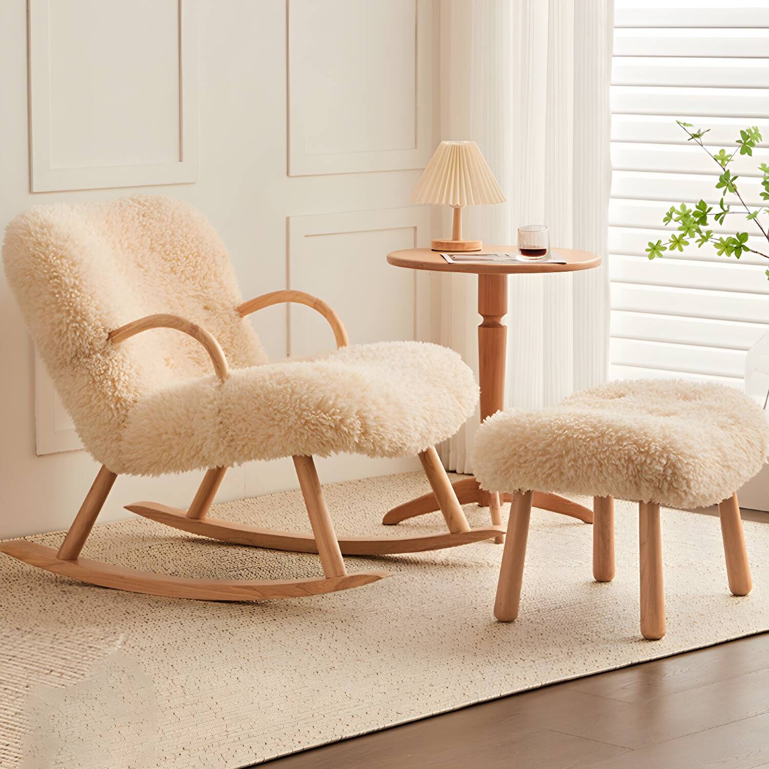 Scandinavia Rocking Accent Chair Solid Wood with Light Legs and Arms