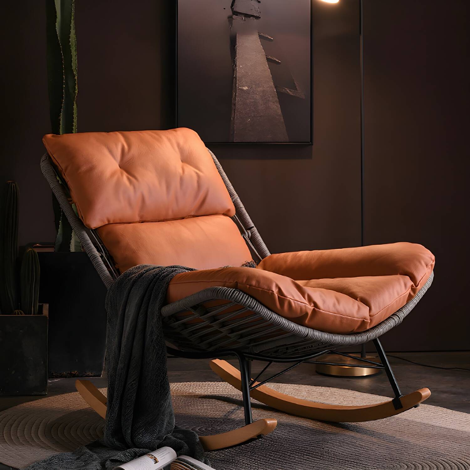 Outdoor Rocking Chair with Solid Wood Armless Contemporary Style