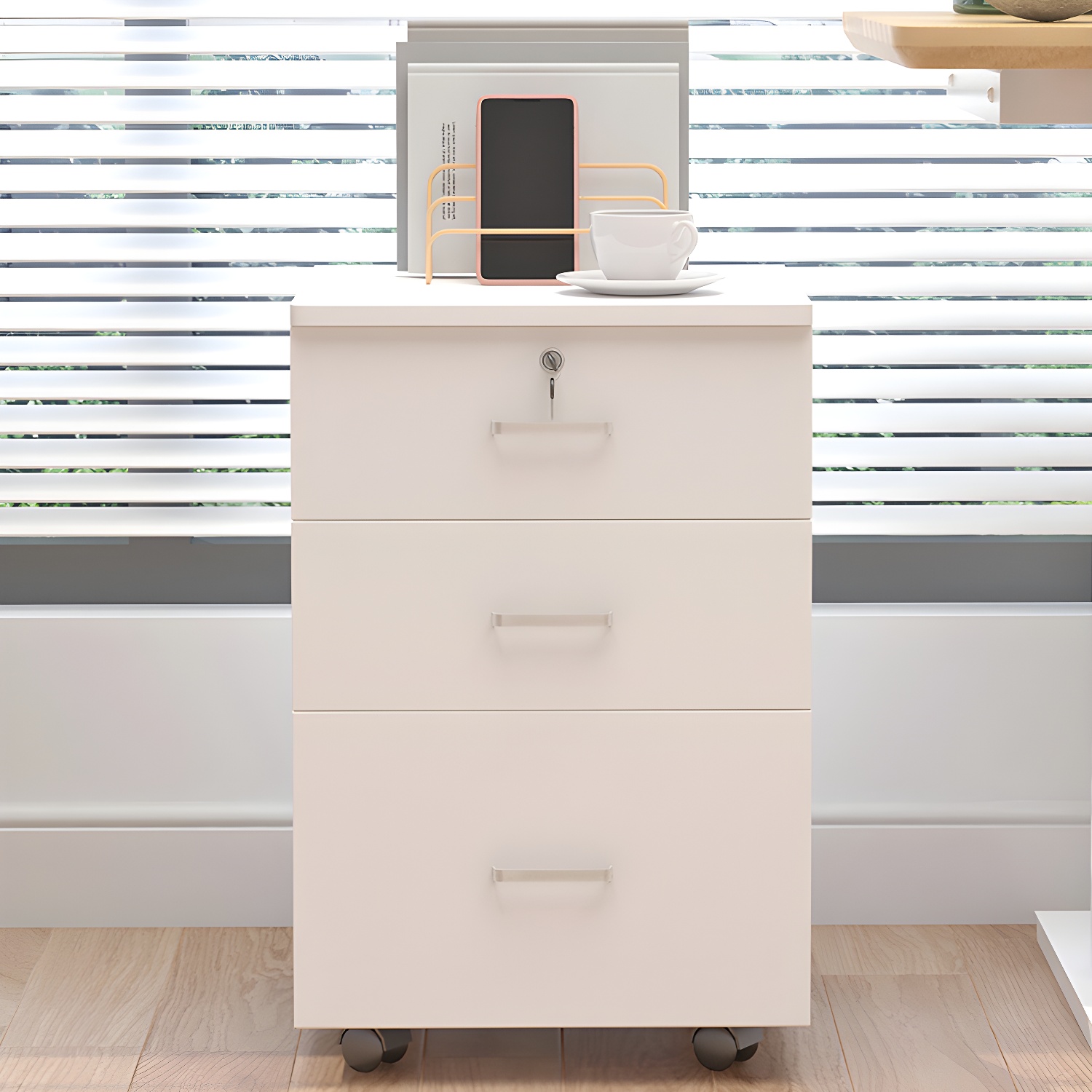 Contemporary Vertical Filing Cabinet Shape in Rectangular with Drawer and 4-wheels