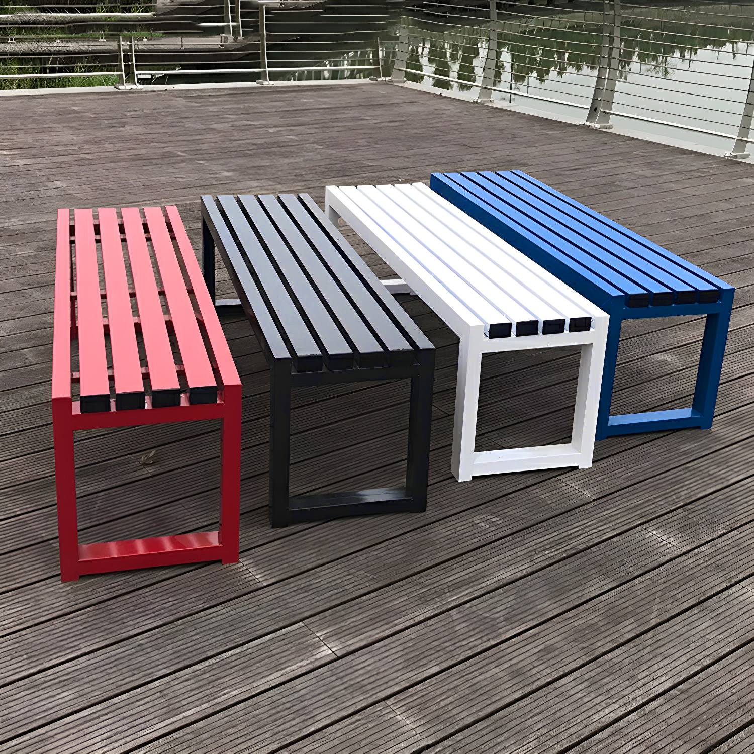 Scandinavian Metal Picnic Bench Armless Backless Rust Resistant 16" H