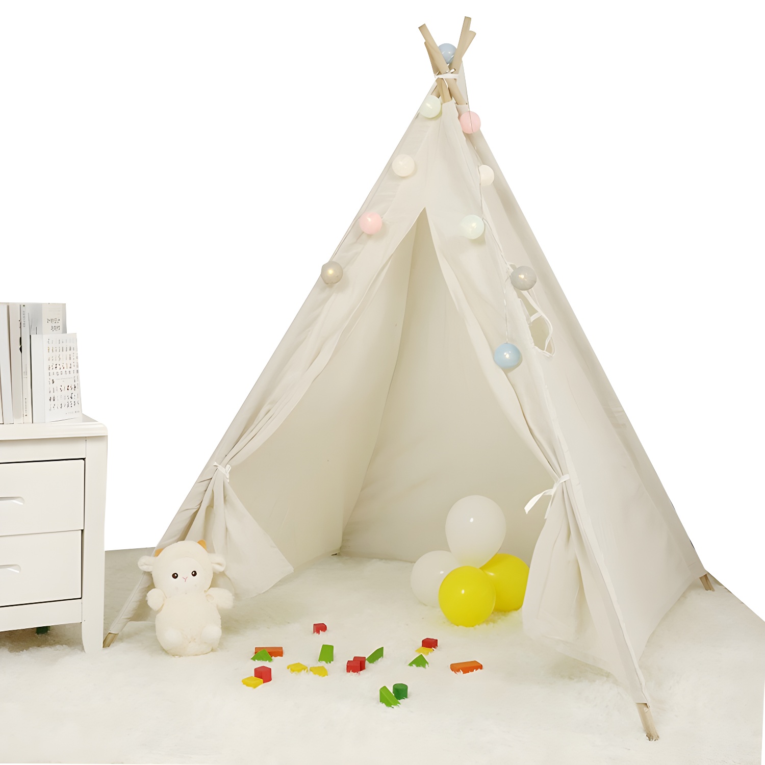 Scandinavian Indoor Triangular Play Tent with Window Tent Poles Included