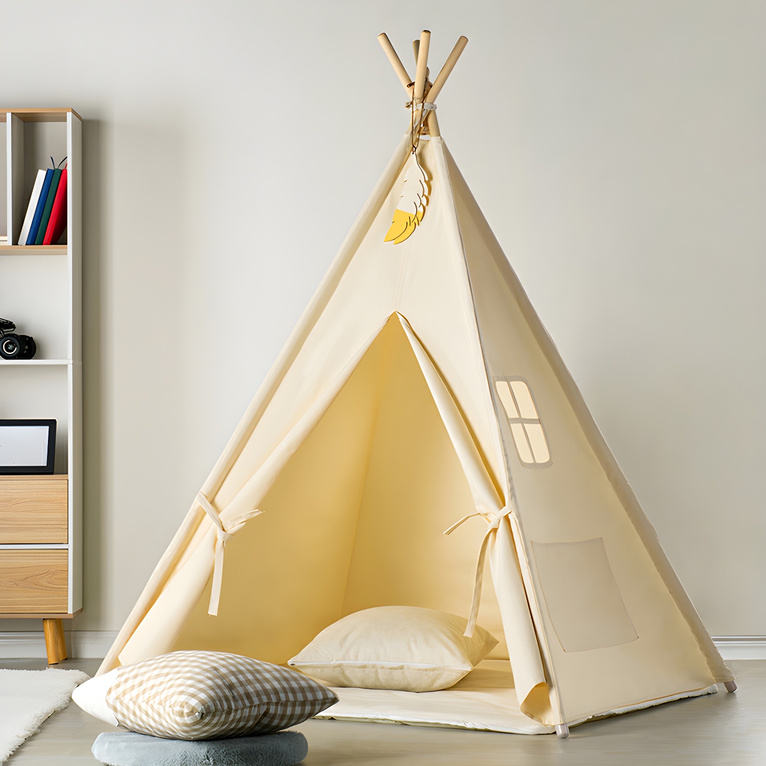 Canvas Play Tent with Window Tent Poles Included for Indoor & Outdoor