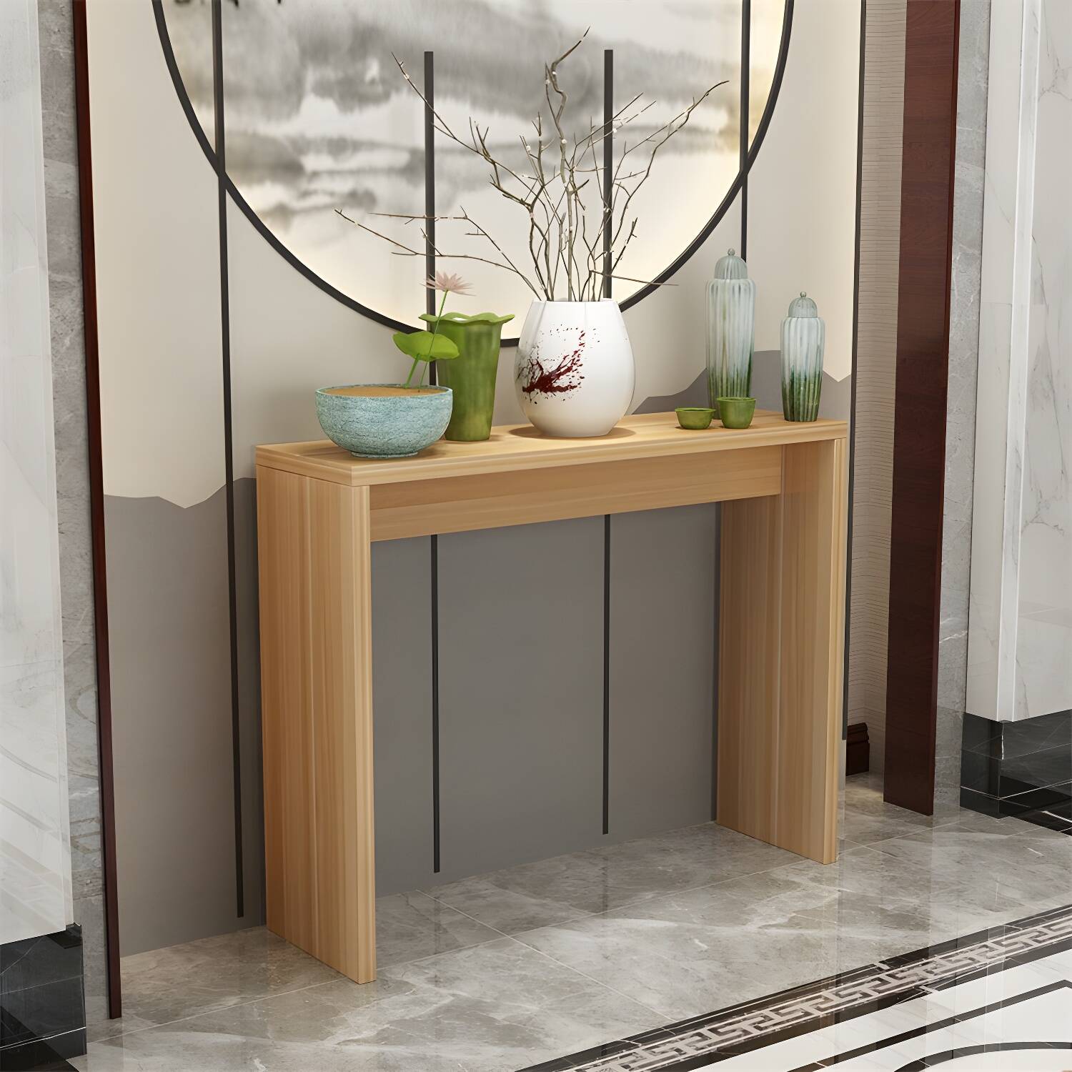 Contemporary Console Accent Table Rectangle Reclaimed Wood for Hall