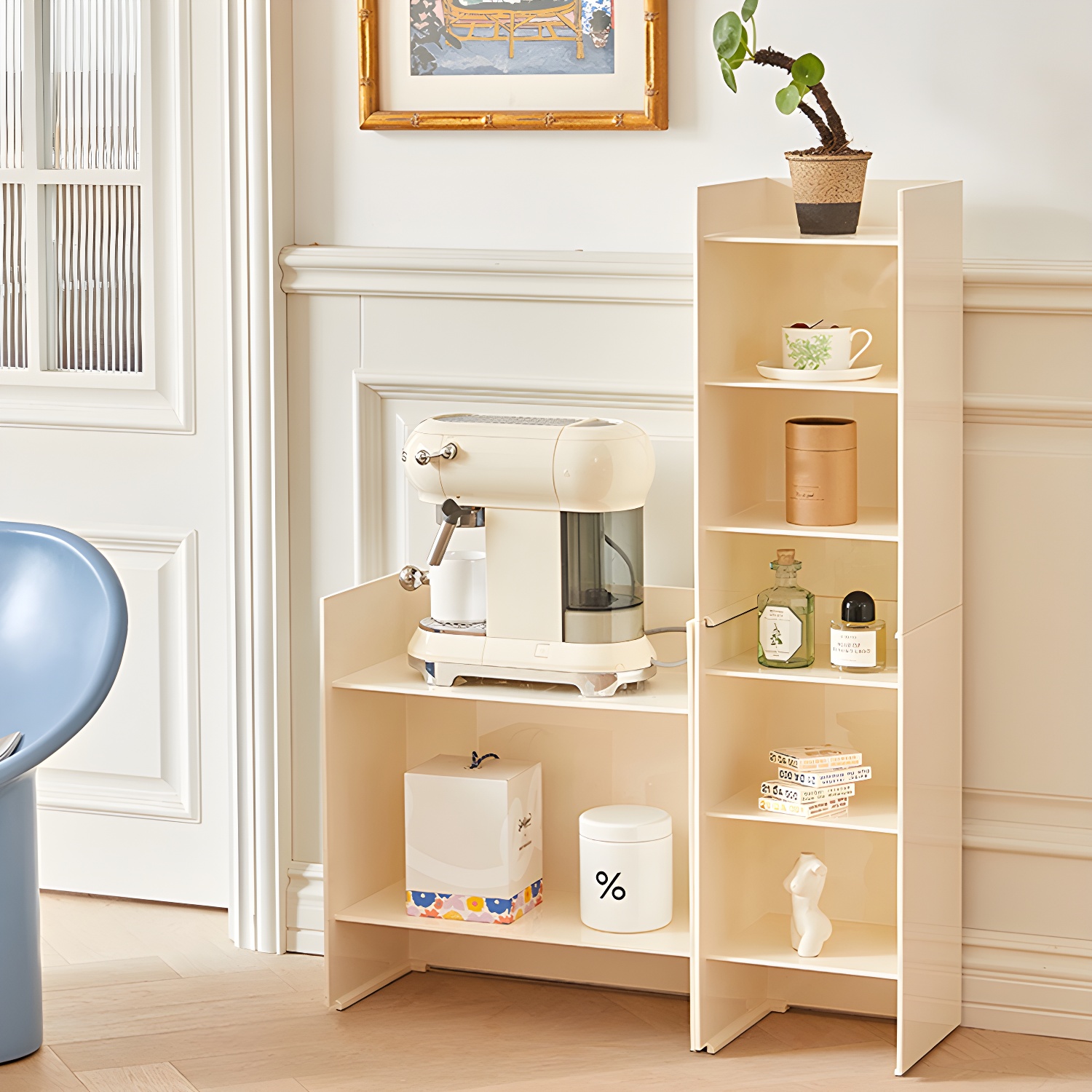 Modern Plastic & Acrylic Display Stand with Open Storage and Non-Adjustable Shelves