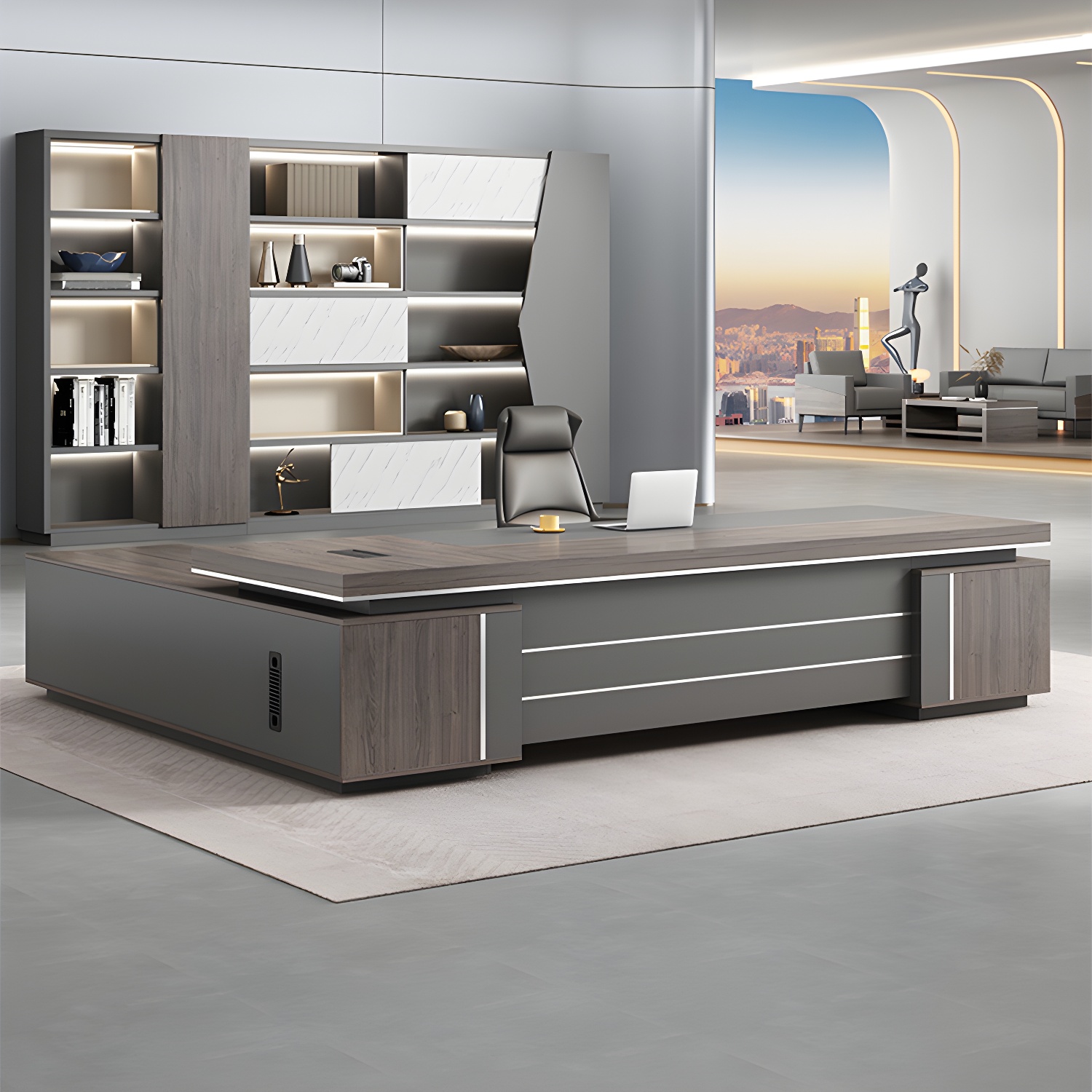 Modern White Writing Desk with Steel Sled Base & Cable Management