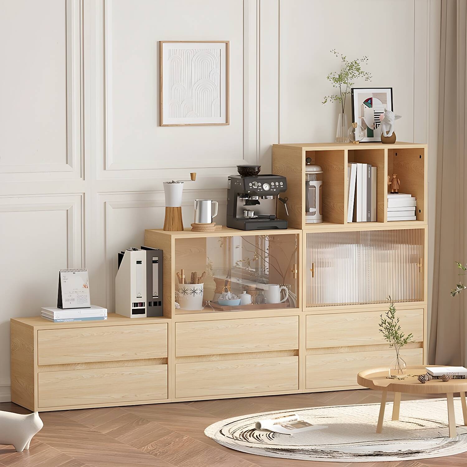 Modern Light Wood Dressers with Narrow Design and Low Height