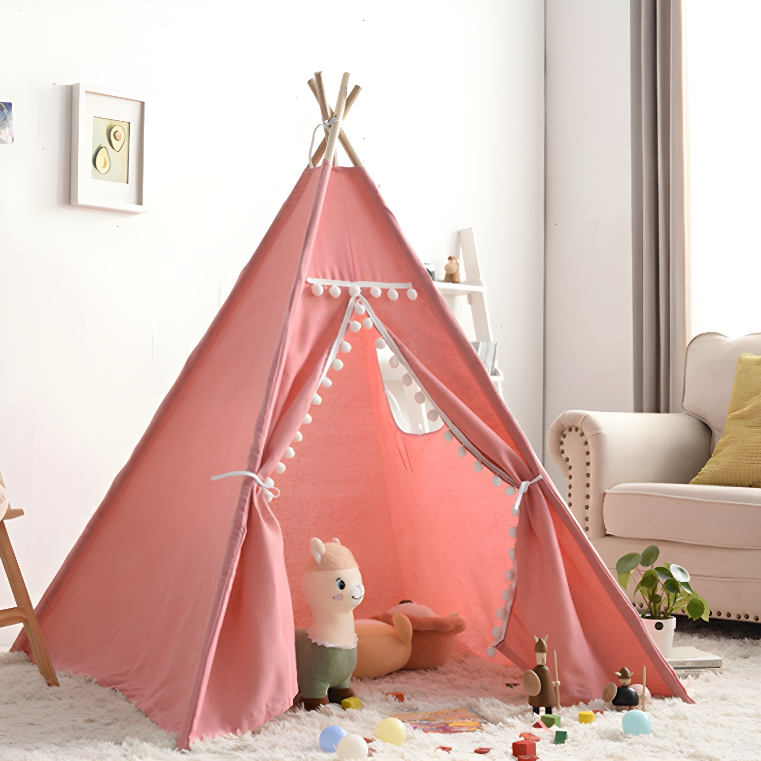 Scandinavian Triangular Play Tent with Window Multiple Colours Tent Poles Included