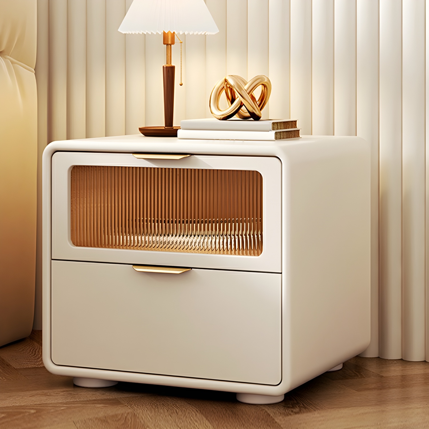 Modern Wood Nightstand with Drawer Storage and Faux Leather Countertop - Sleek Design with 2 Drawers