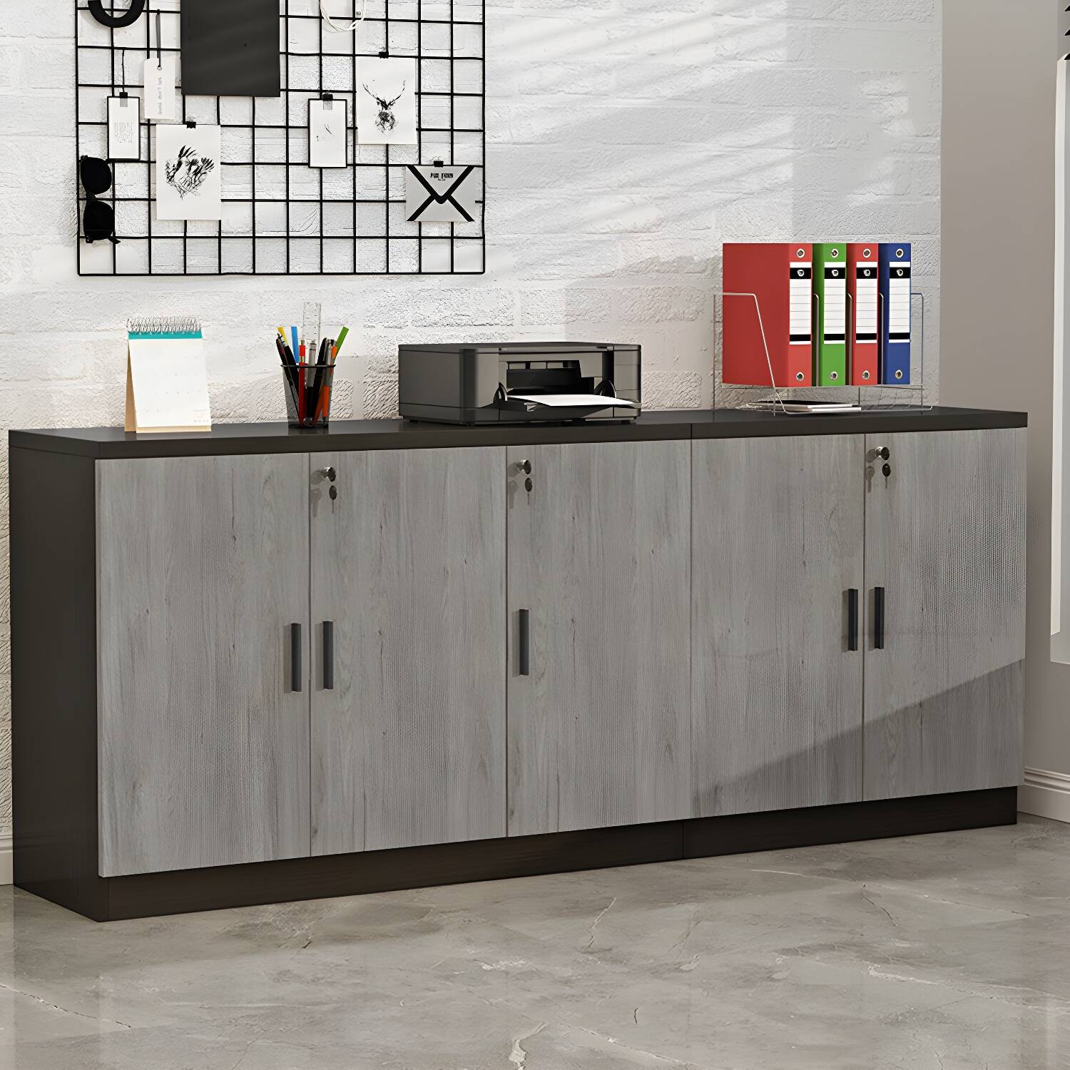 Modern Wood Office Storage Cabinet with Locking Door and Shelves