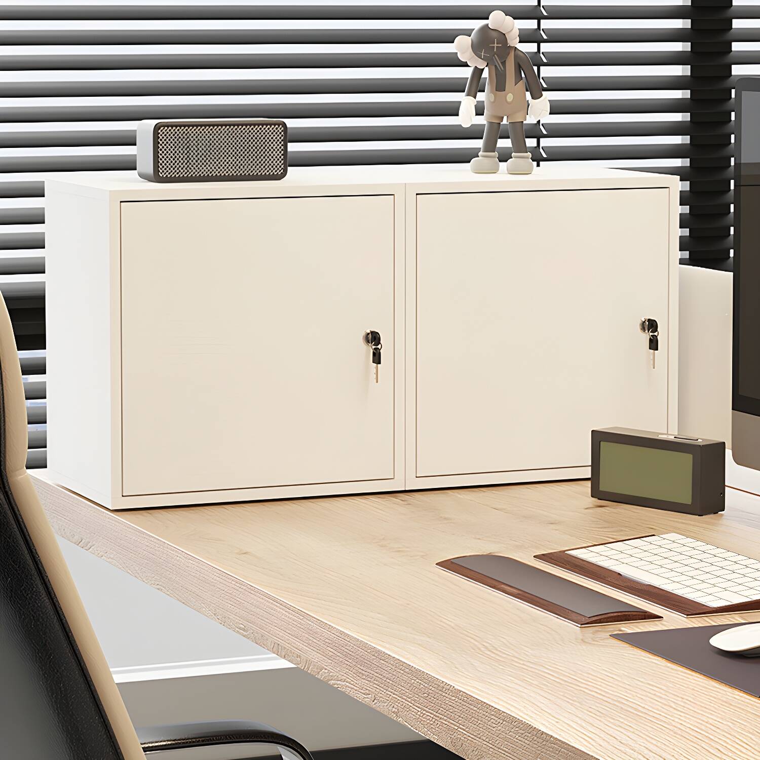 Modern Wood Office Credenza with Locking Door and Waterproof Durability