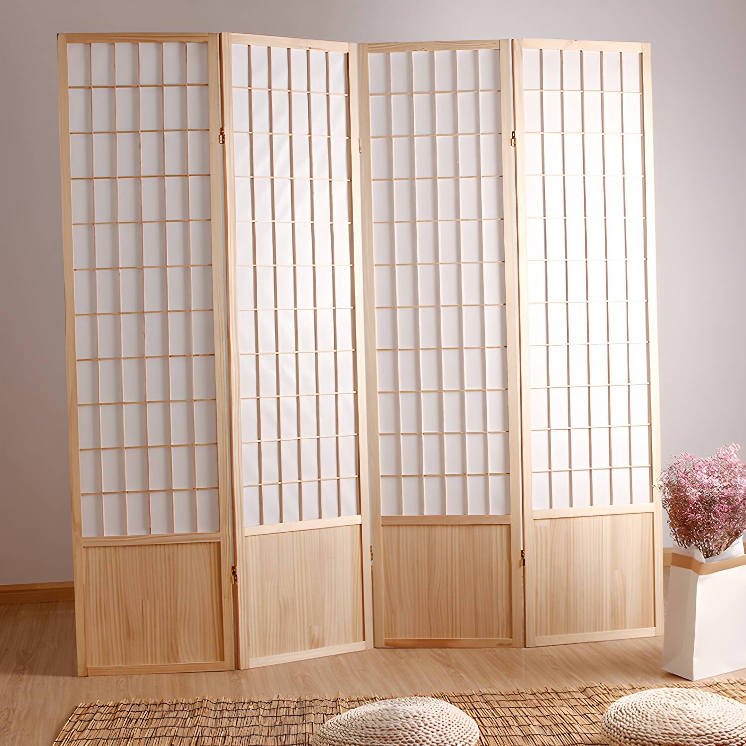 Scandinavian Single Panel Room Divider with Light Wood Tone and Pine Frame