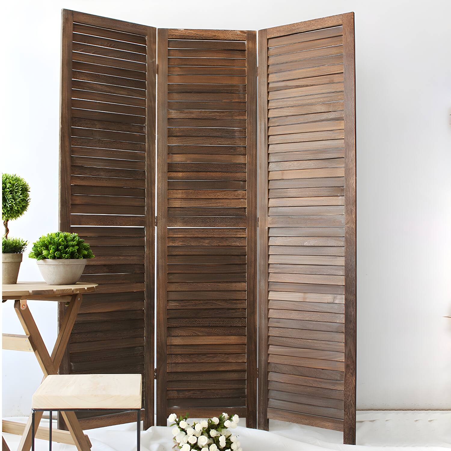 Rustic Single Panel Room Divider with Medium Wood Tone and Mortise and Tenon Joinery