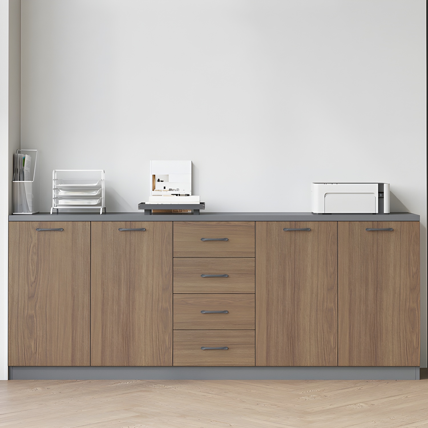 Modern 4-Drawer Wood Lateral Filing Cabinet with Shelves & Self-Close Glides