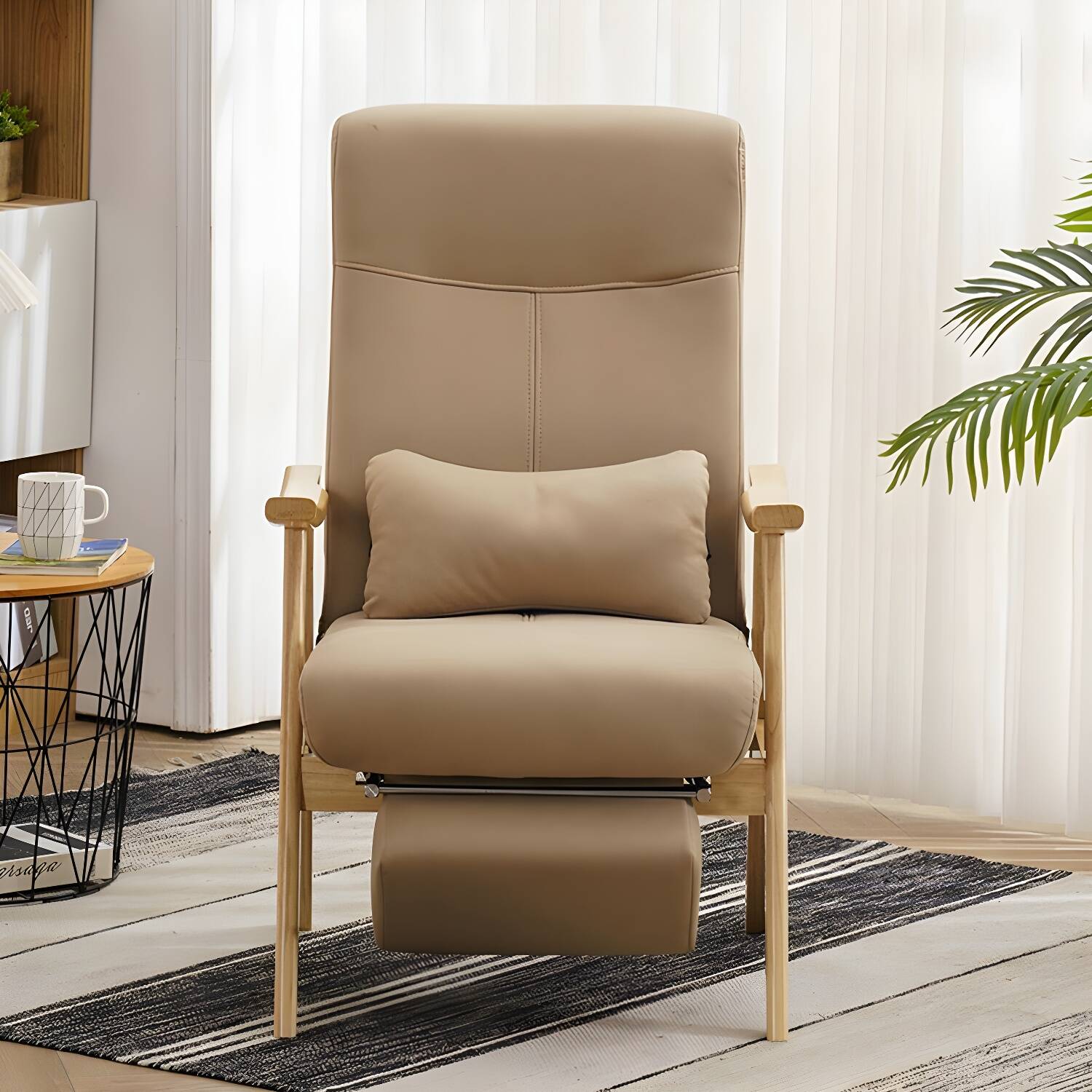 Small Scandinavian Standard Recliner with Wood Frame and Independent Foot/Back Movement