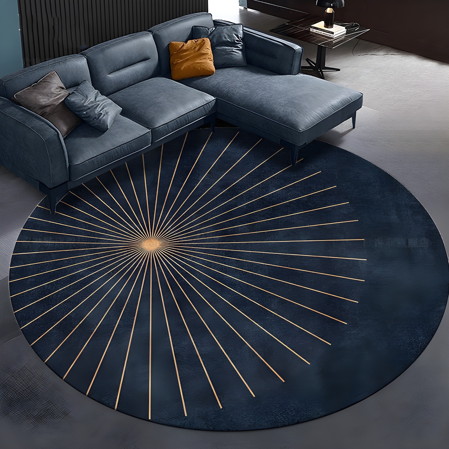 Modern Polyester Round Area Rug with Graphic Print, Medium Thickness, and Easy Care for Indoor Use