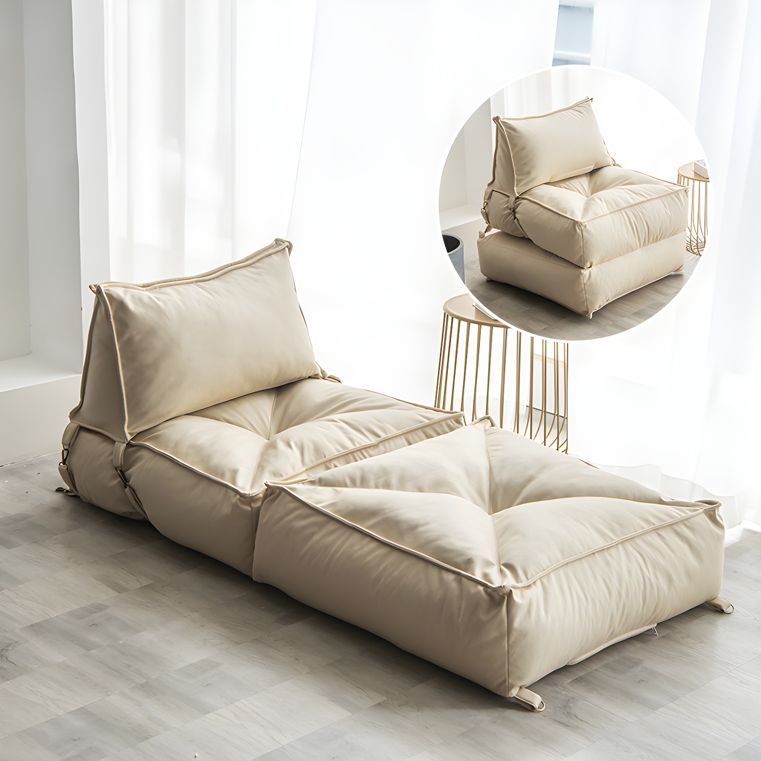 Large Faux Leather Bean Bag Lounger in a Solid Colour, Pre-Filled, and Abrasion Resistant