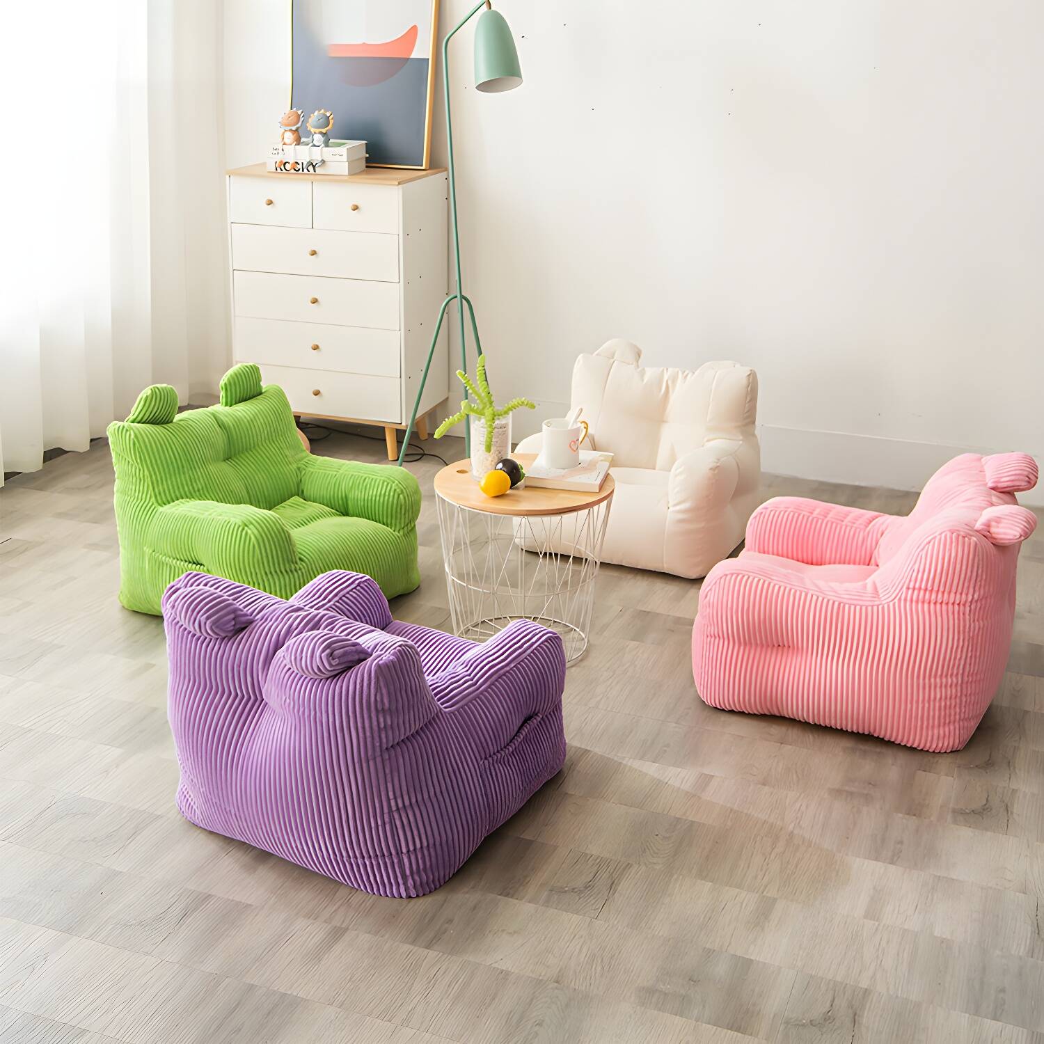 Corduroy Bean Bag Chair, Small Size, Pre-Filled with Polypropylene Beans, Machine Washable Cover