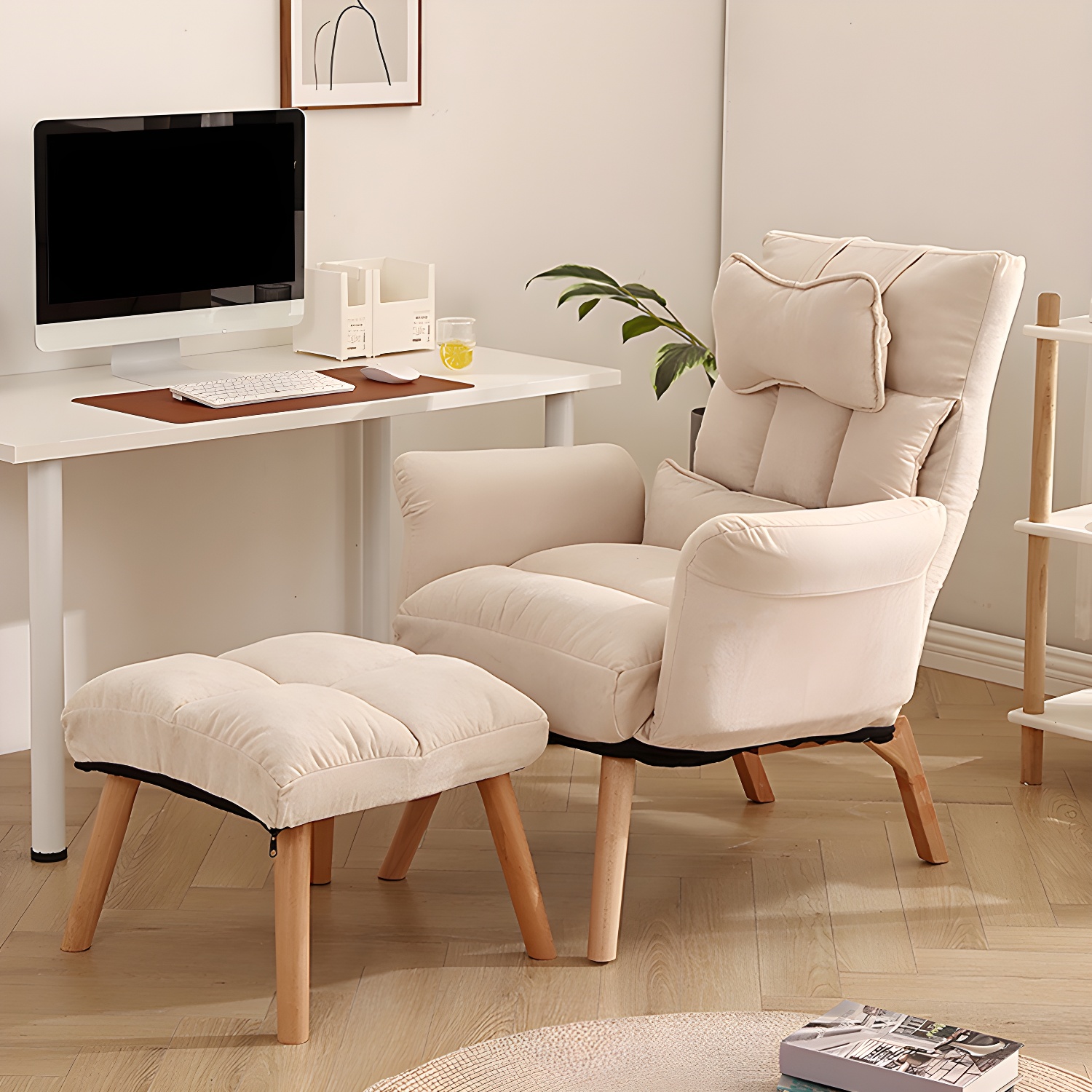 Ergonomic Small Modern Recliner with Lumbar Support and Removable Cushions, Brown Legs