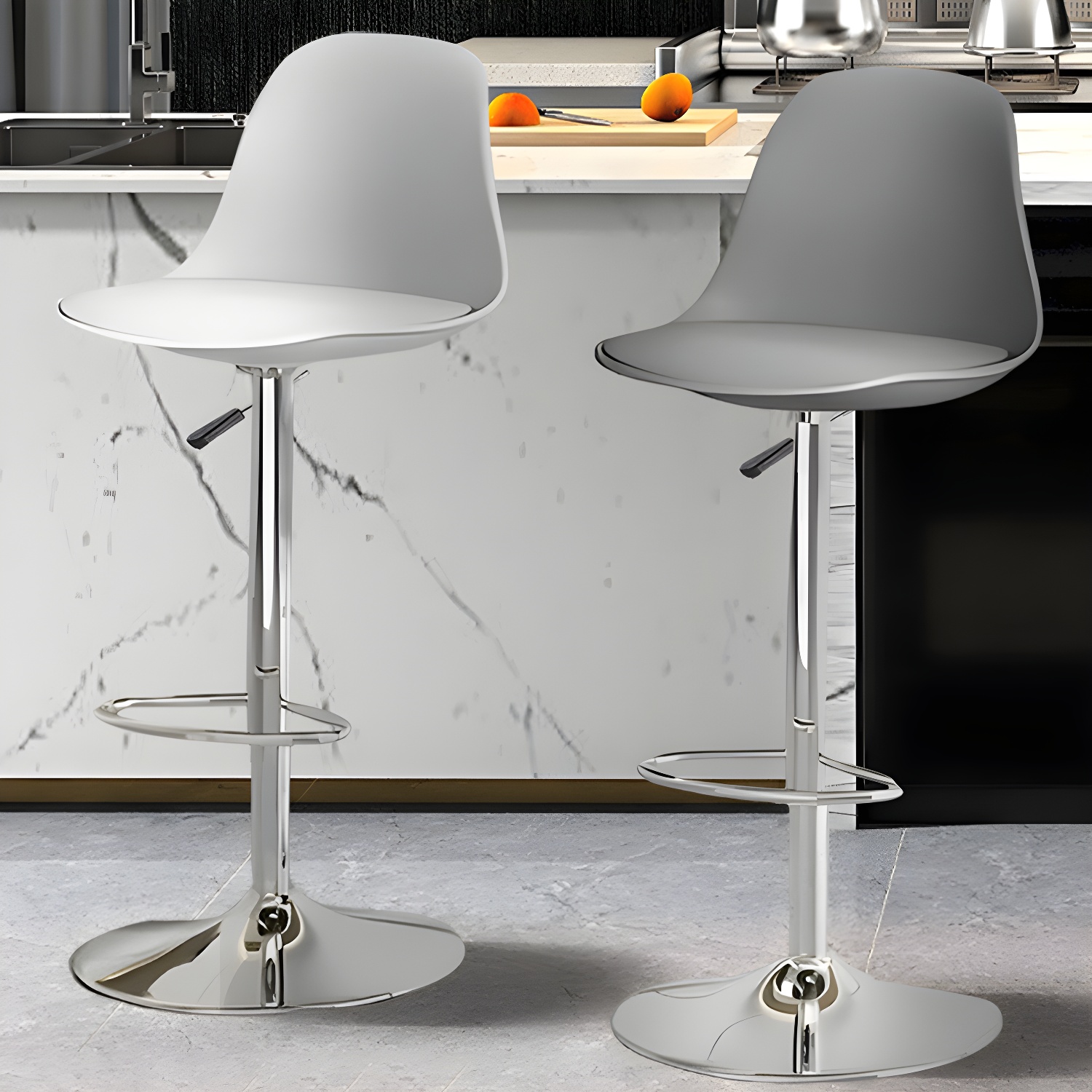 Modern Leather Rectangle Counter Stool with Adjustable Height, Swivel and Footrest