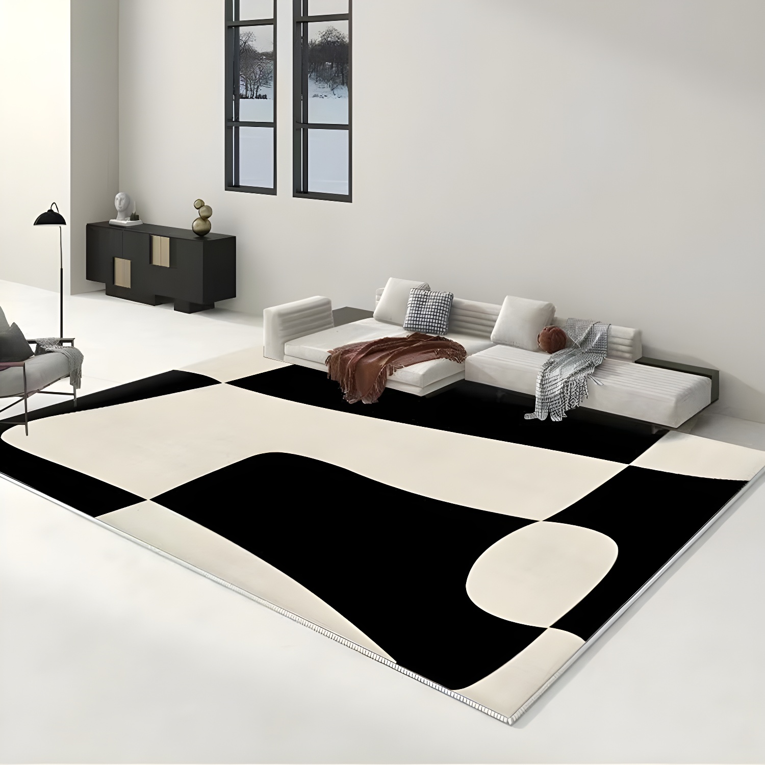 Indoor Modern Geometric Polyester Area Rug with Anti-Slip Backing