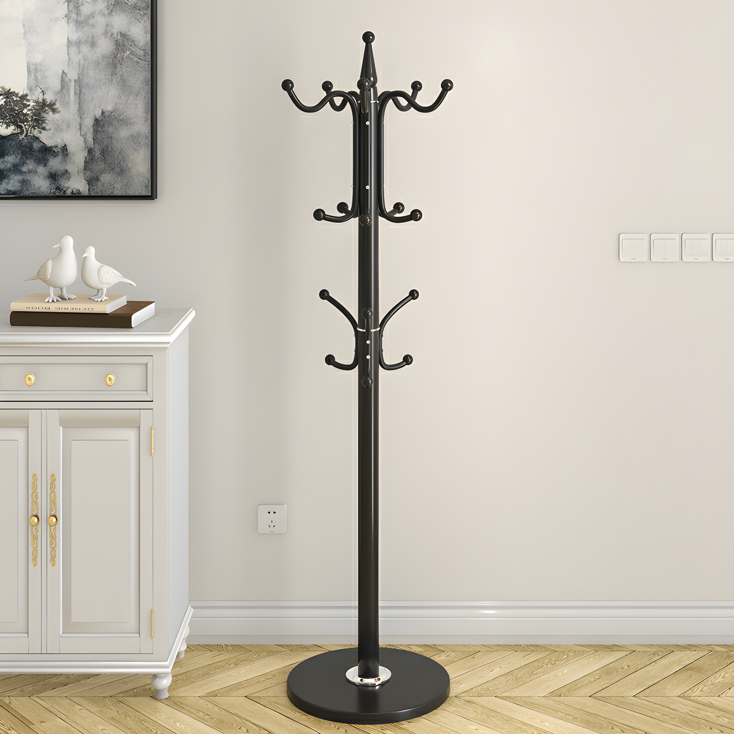 Modern Metal Coat Rack with Hooks - Narrow Design, Non-Upholstered