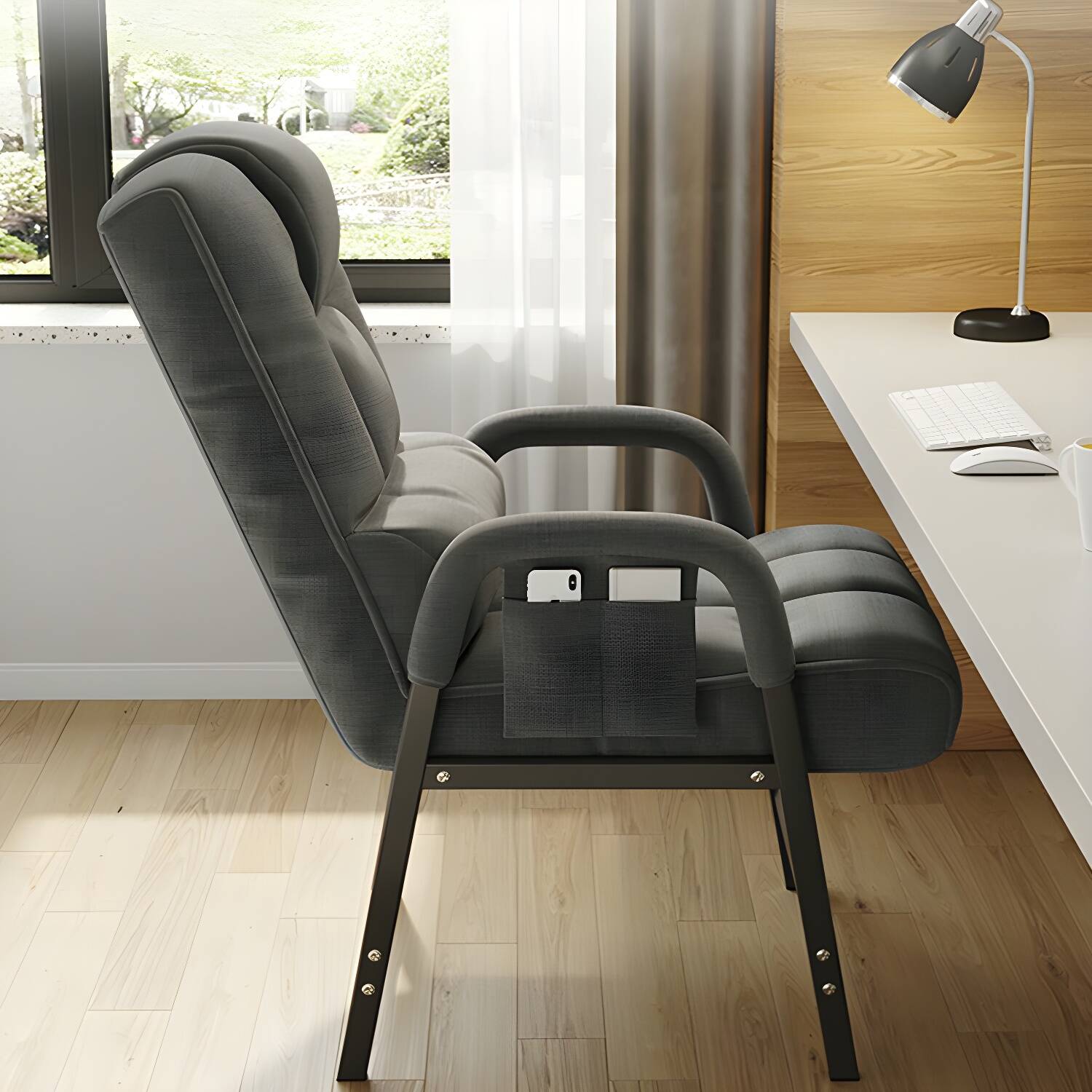Compact Modern Recliner with Lumbar Support and Built-In Storage