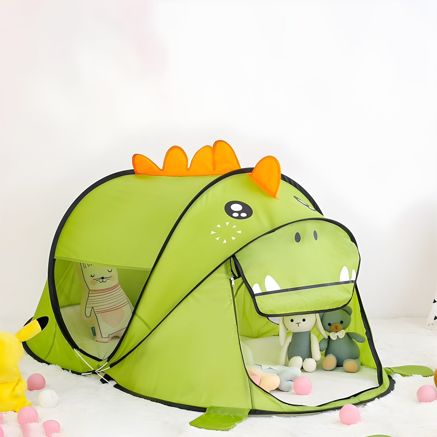 Wildlife Theme Pop-Up Play Tent with Windows and Lights for Indoor/Outdoor Use