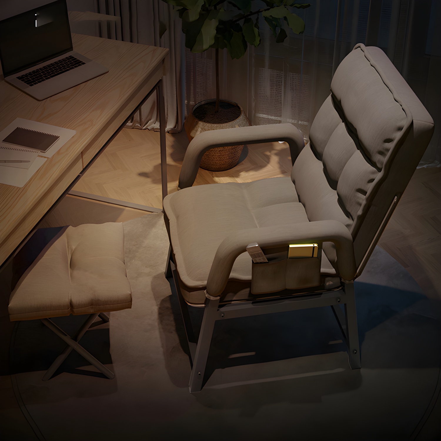 Small Modern Recliner with Lumbar Support, Storage Included, and Metal Legs