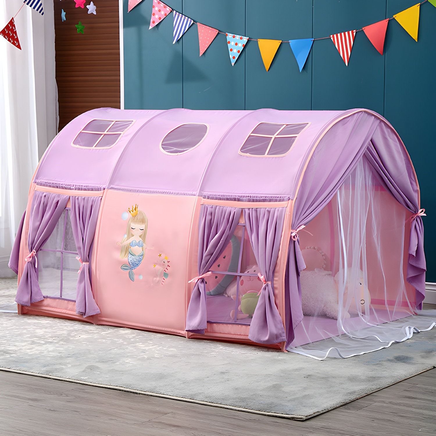 Medium-sized Dome Cabin-themed Fabric Play Tent with Skylight and Windows