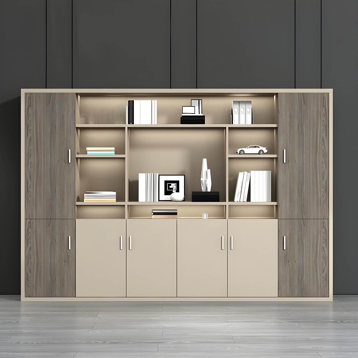 Modern Off-White Vertical Filing Cabinet with Shelves - Stylish and Functional Wood Storage