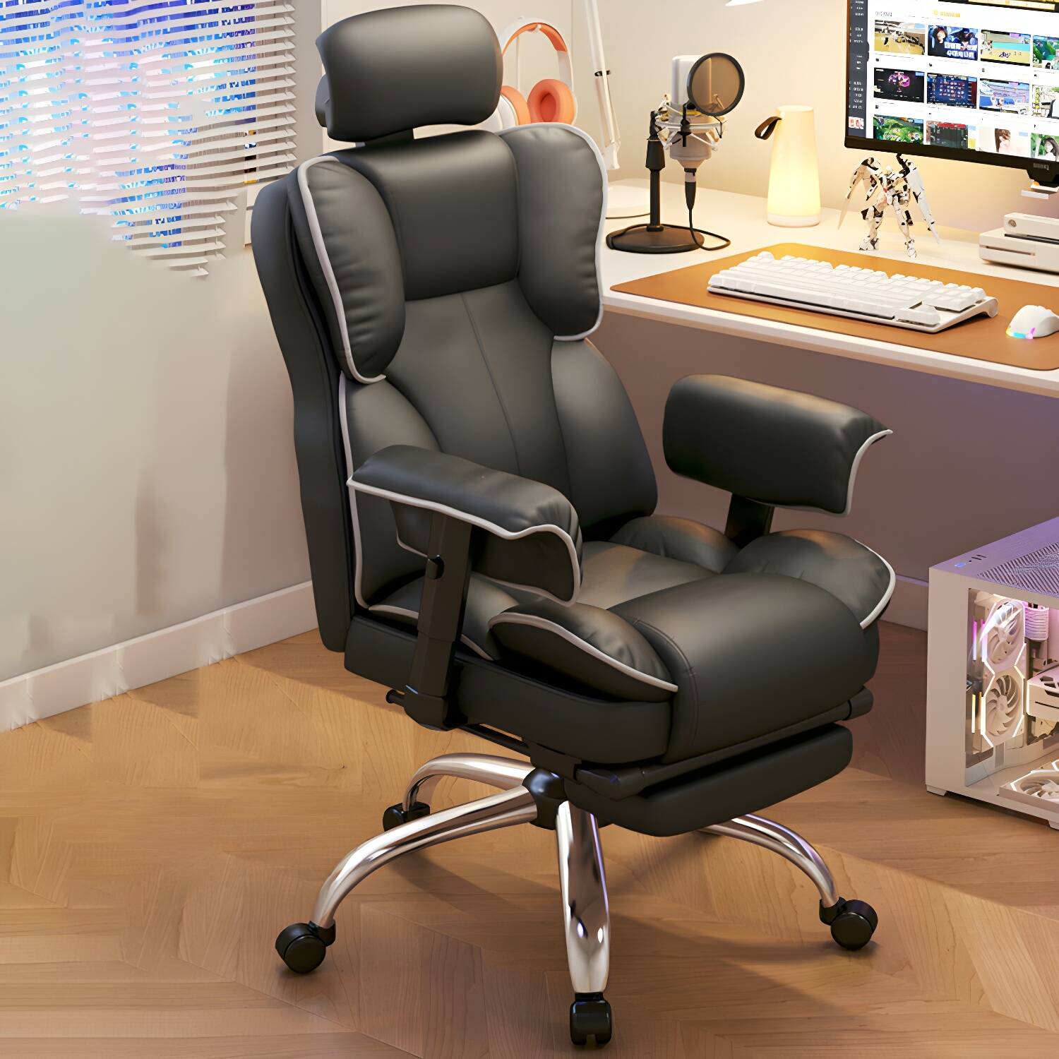 High-Back Modern Gaming Chair with Swivel & Adjustable Lumbar Support