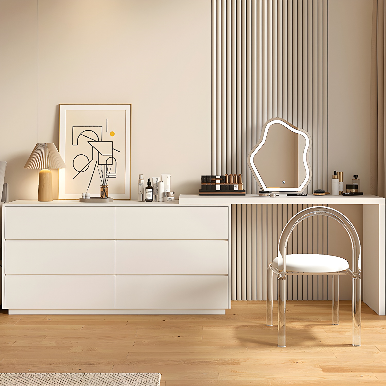 Modern Wood Makeup Vanity with 6 Drawers & Soft Close Drawer Glides