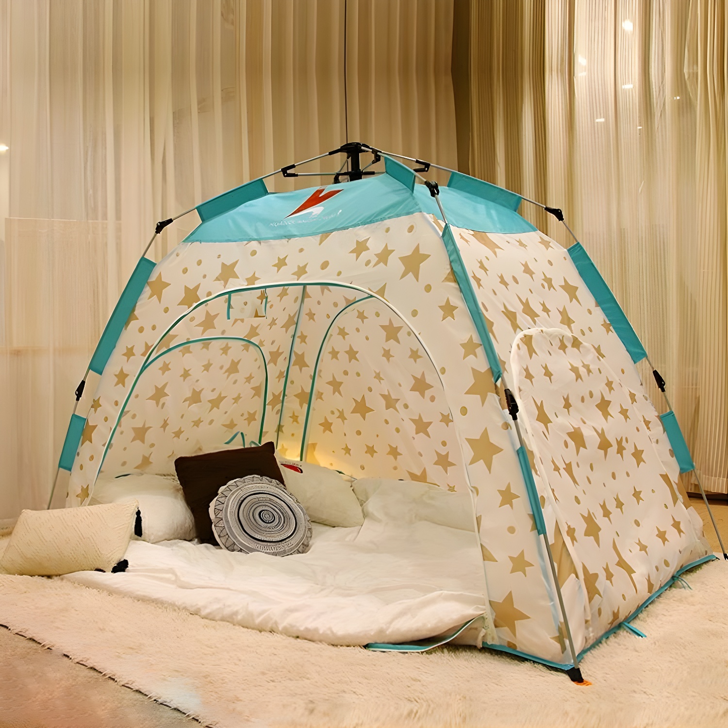 Large English Forest Themed Fabric Play Tent for Indoor Use with Lights and Carrying Bag