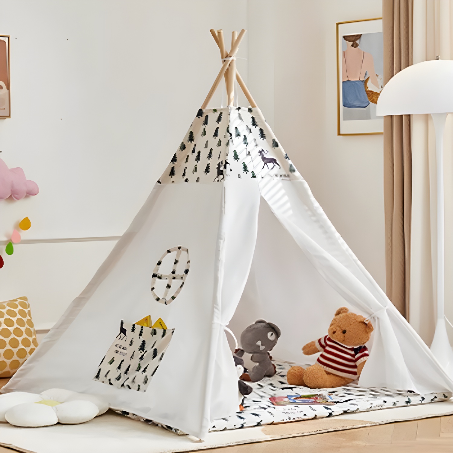 Foldable Triangle Play Tent for Indoor and Outdoor Fun with Built-in Doorbell