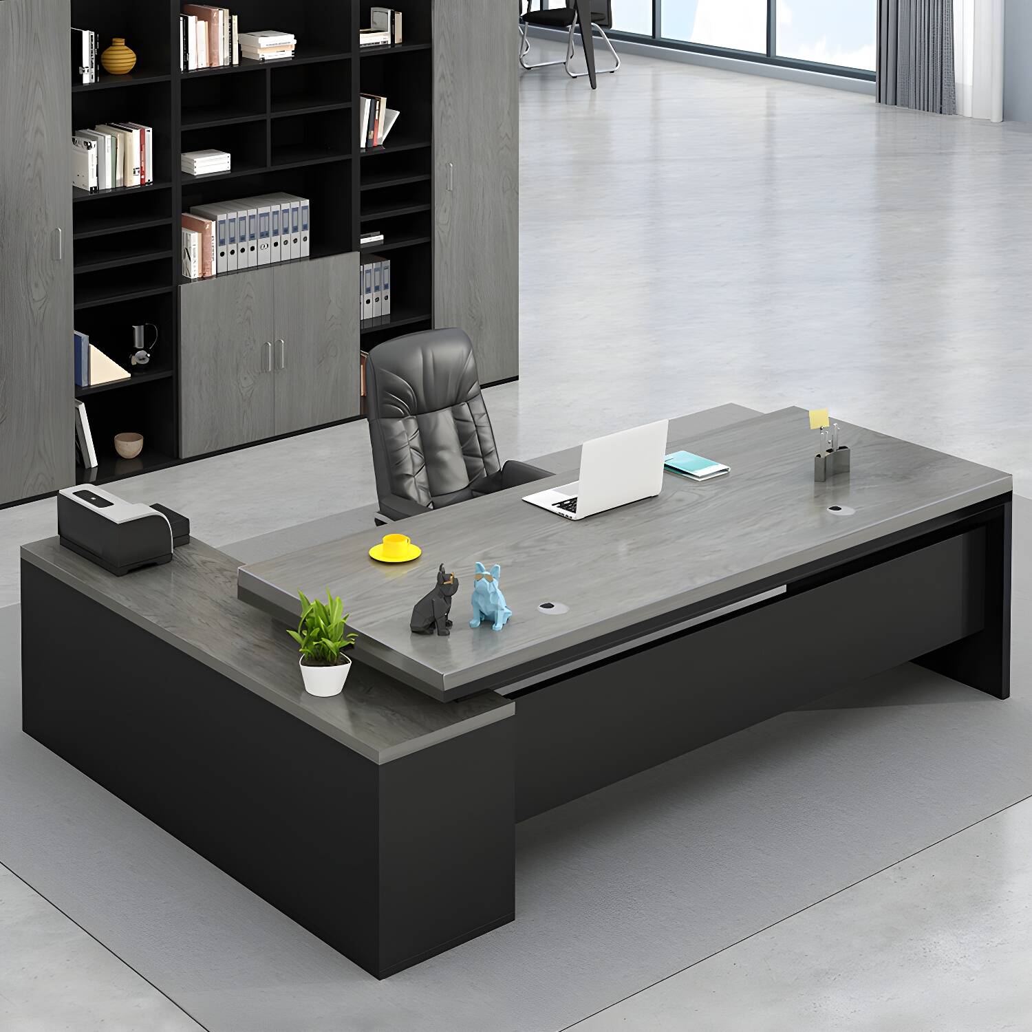 Modern L-Shape Office Desk with Wood Base and Desk Return included for Executive Desks