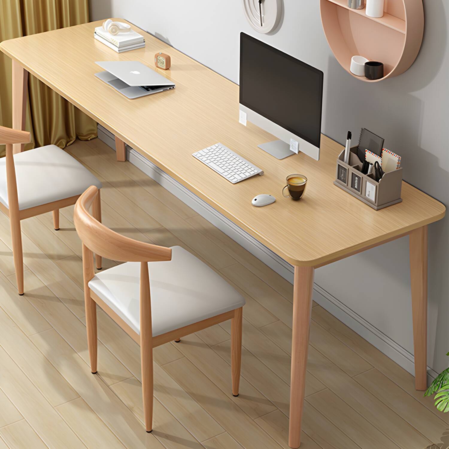 Brown Wooden Office Desk with Modern Style and Non-Adjustable Height