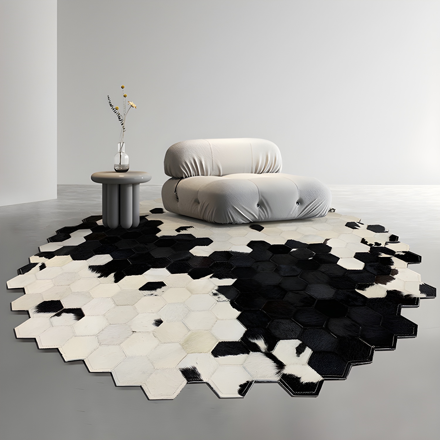 Indoor Vintage Geometric Cowhide Novelty Area Rug with Anti-Slip Backing