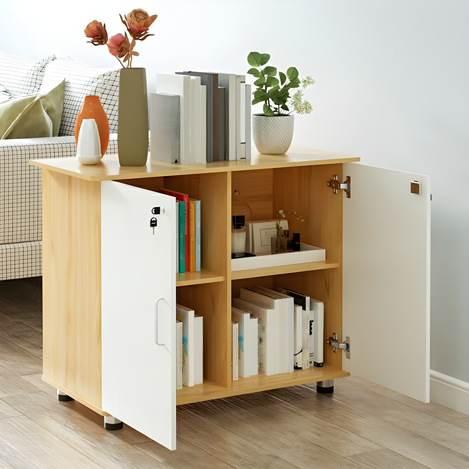 Lockable File Organizer Cabinet with 5 Shelves & Secure Key Lock Mechanism