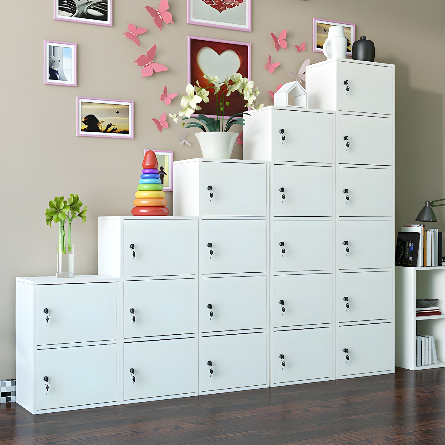 Elegant Locking Wood Filing Cabinet with Shelves & Smooth Casters