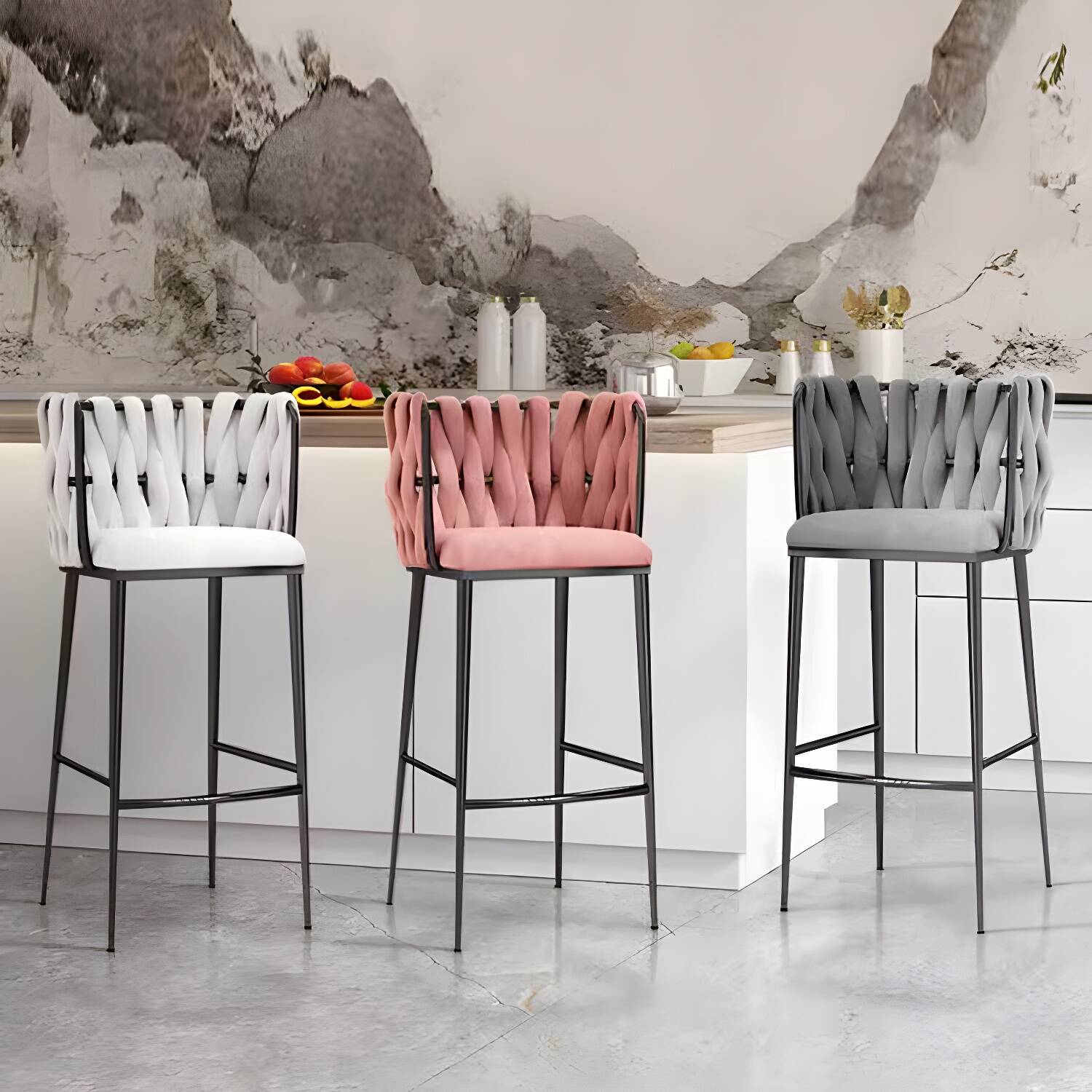 Velvet Upholstered Low Back Bar Stool with Footrest - Stylish and Comfortable Seating