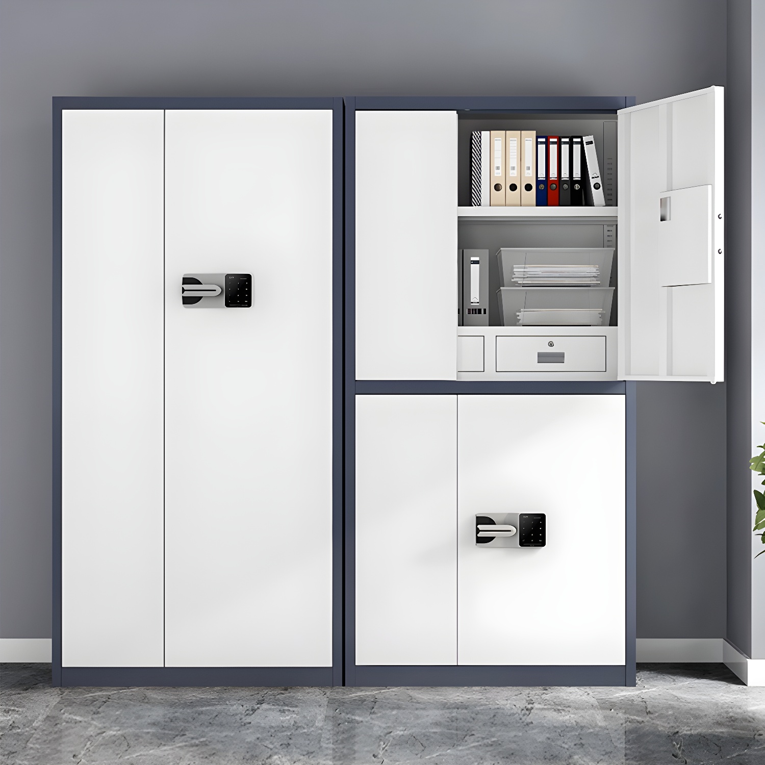 Elegant Modern Steel Filing Cabinet with Lock, Large Size & Adjustable Shelves