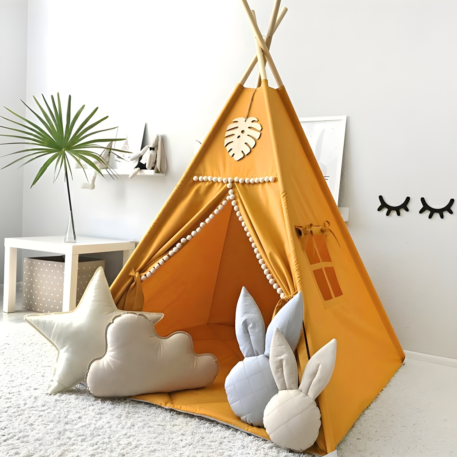 Modern Triangular Play Tent with Lights Included for Indoor Use