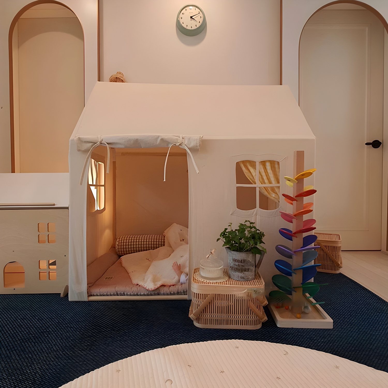 Medium-sized Fabric Playhouse with Windows and Lights for Indoor Use