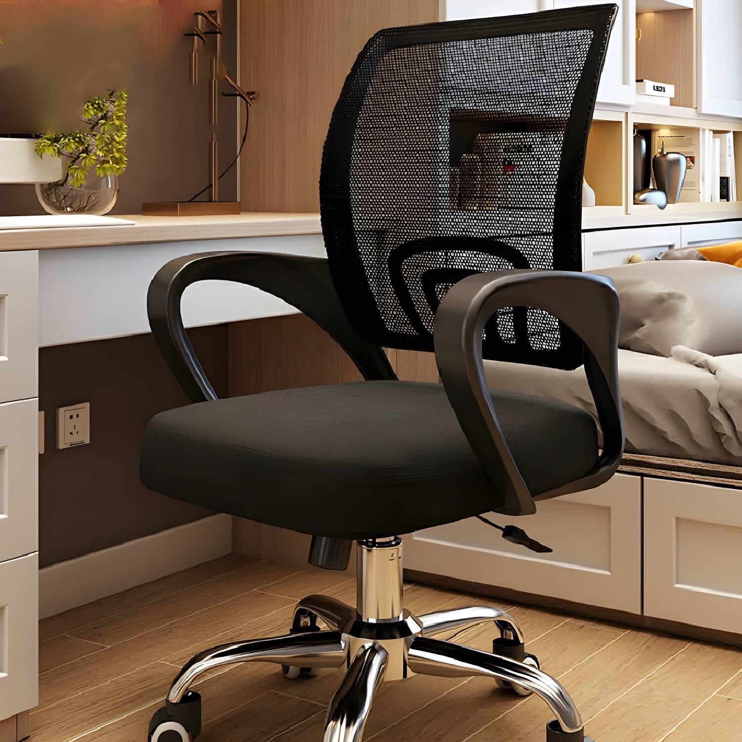 Sleek and Stylish Silver Mesh Task Chair with Adjustable Height and Lumbar Support