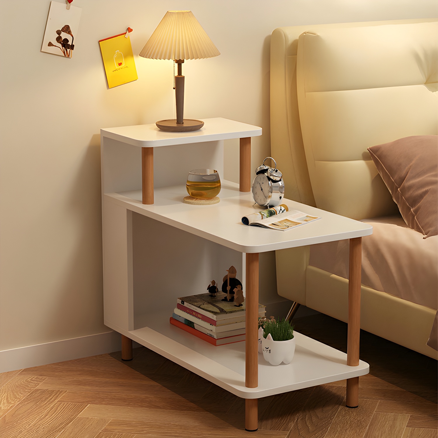 Modern Solid Wood Nightstand with Open Storage-Shelf Included-Three Shelves-35-40 Women