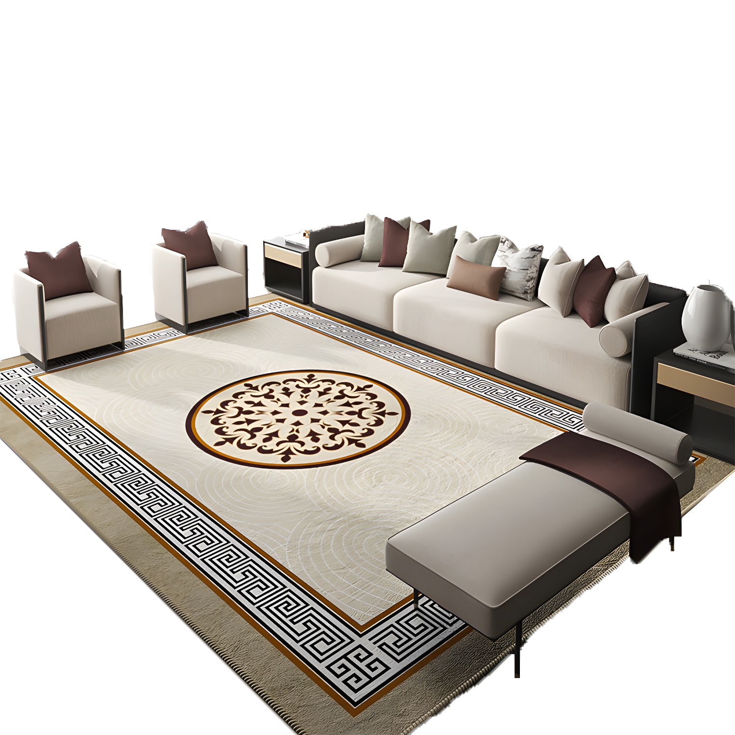 Indoor Asian Polyester Area Rug with Anti-Slip Backing for Study Room, Living Room, and more