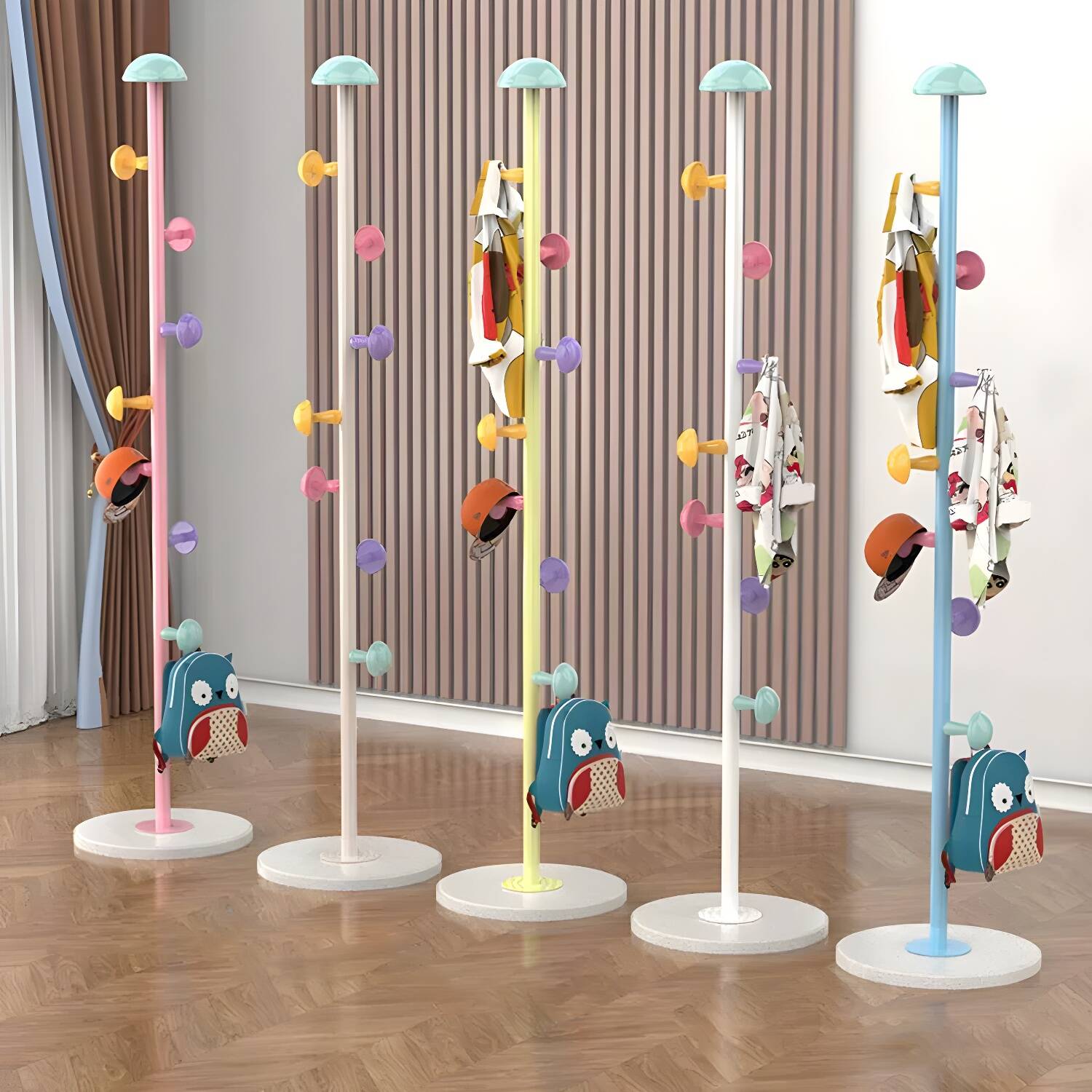 Modern Metal Coat Rack with Hooks Included and Non-Upholstered Design