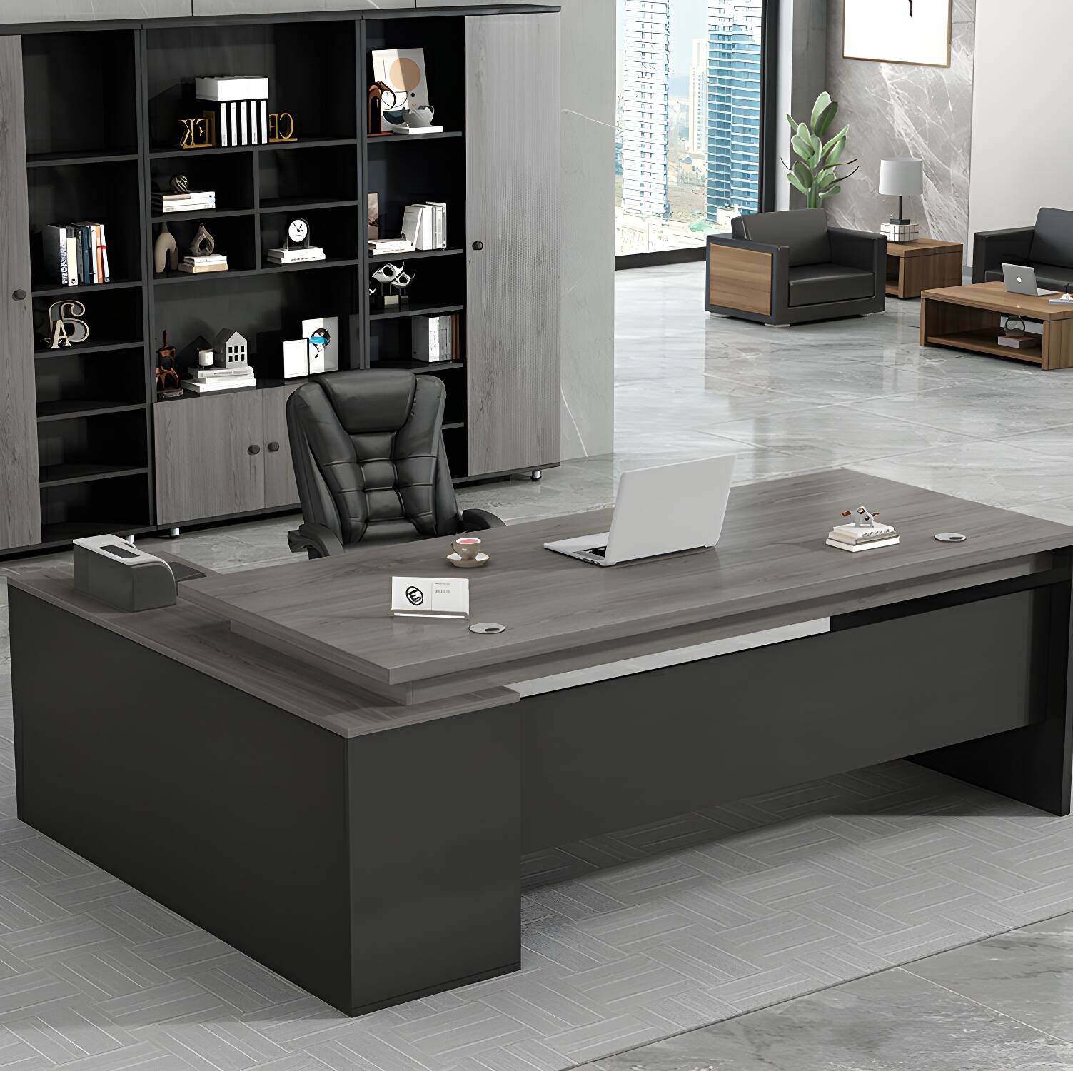 Elegant Executive Desk with Reversible L-Shape Design for Office